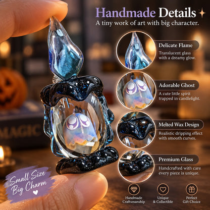 👻 Ghost in Candle Handmade Glass Figurine — Spooky-Cute Collectible Decor