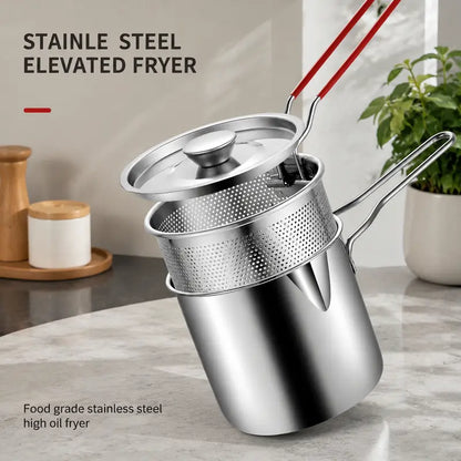 🔥Personal Mini Deep Fryer Set – Stainless Steel Pot with Lift-Out Draining Basket & Food Tongs