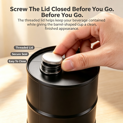🛢️ Oil Drum Barrel Cup — Stainless Steel Industrial-Style Drinkware