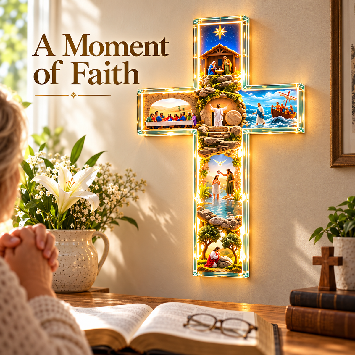 🙏✝️ The Story of Jesus Illuminated Cross ✨ 6 Biblical Scenes & Meaningful Christian Gift
