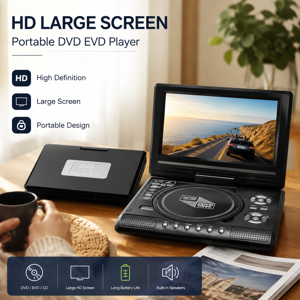 📀Free Shipping🎁Portable 7.8" HD DVD Player – Rechargeable Offline Entertainment