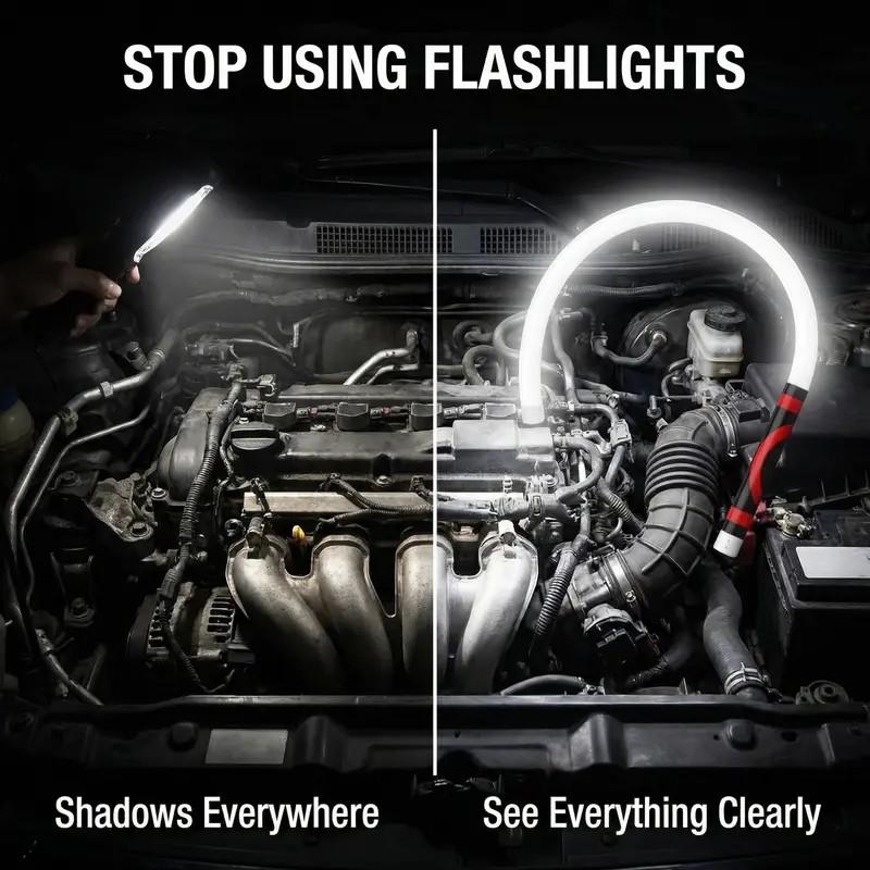 Bendable LED Flashlight Stick – 27' Flexible Rechargeable Waterproof LED Work Light, High Lumen Hands-Free Inspection Light for Car Repair, Under Hood, Garage, Mechanic, DIY, Party, Camping & Emergency Roadside