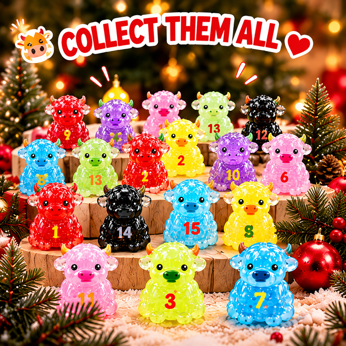🐮 31-Day Highland Cow Christmas Countdown Calendar – Slow-Rise Squishy Toys