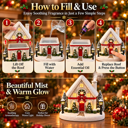 🎄 A Christmas Cottage That Comes to Life – Light-Up Aroma Diffuser with Chimney Mist