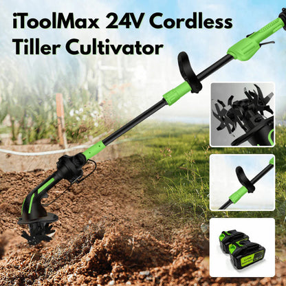 Multifunctional 2-in-1 Cordless Tiller & Cultivator with Telescopic Pole