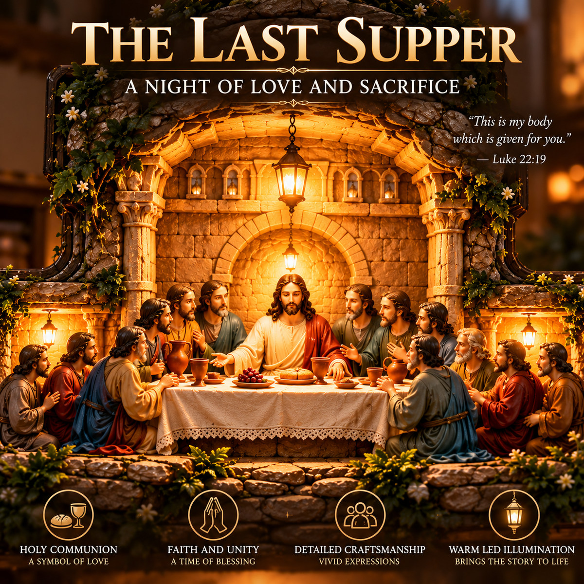 Last Supper themed scene in the LED wall cross collection