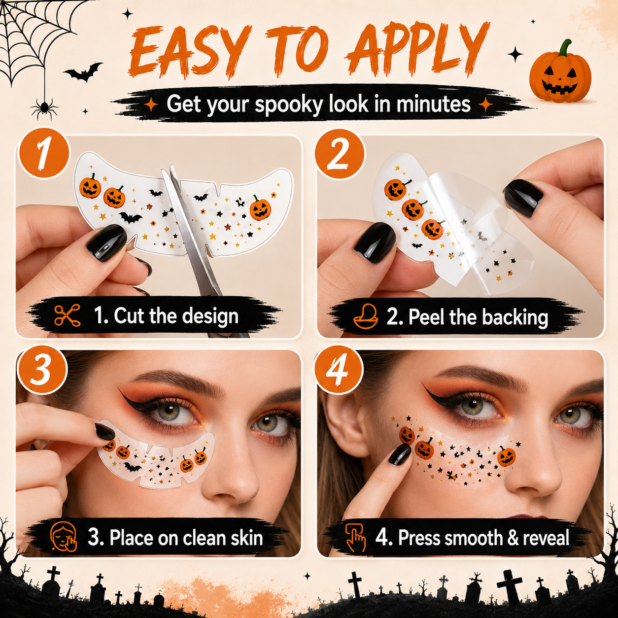 Halloween Under-Eye Face Stickers – Cute Spooky Makeup in Minutes