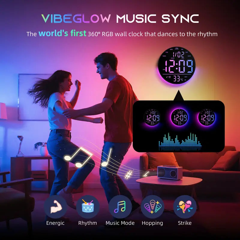 🌈 10' RGB Smart Wall Clock – Futuristic LED Digital Clock with Music Sync & Ambient Lights