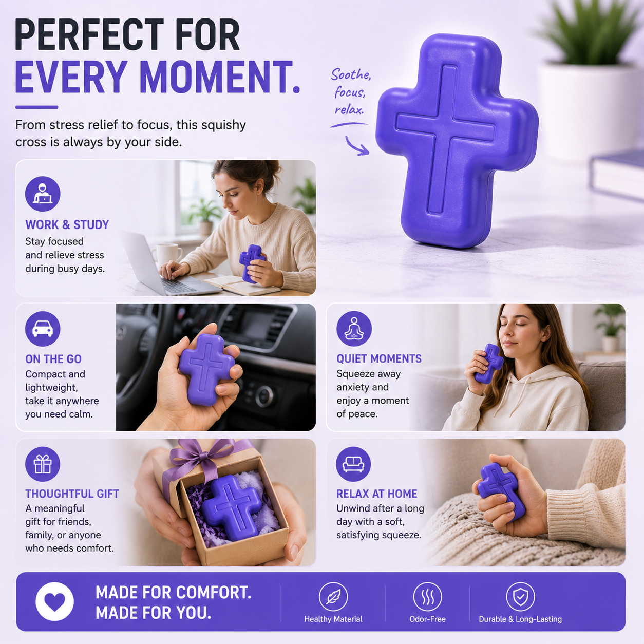 ✝️ Faith-Inspired Cross Squishy – Soft, Odor-Free & Satisfying Squeeze Toy