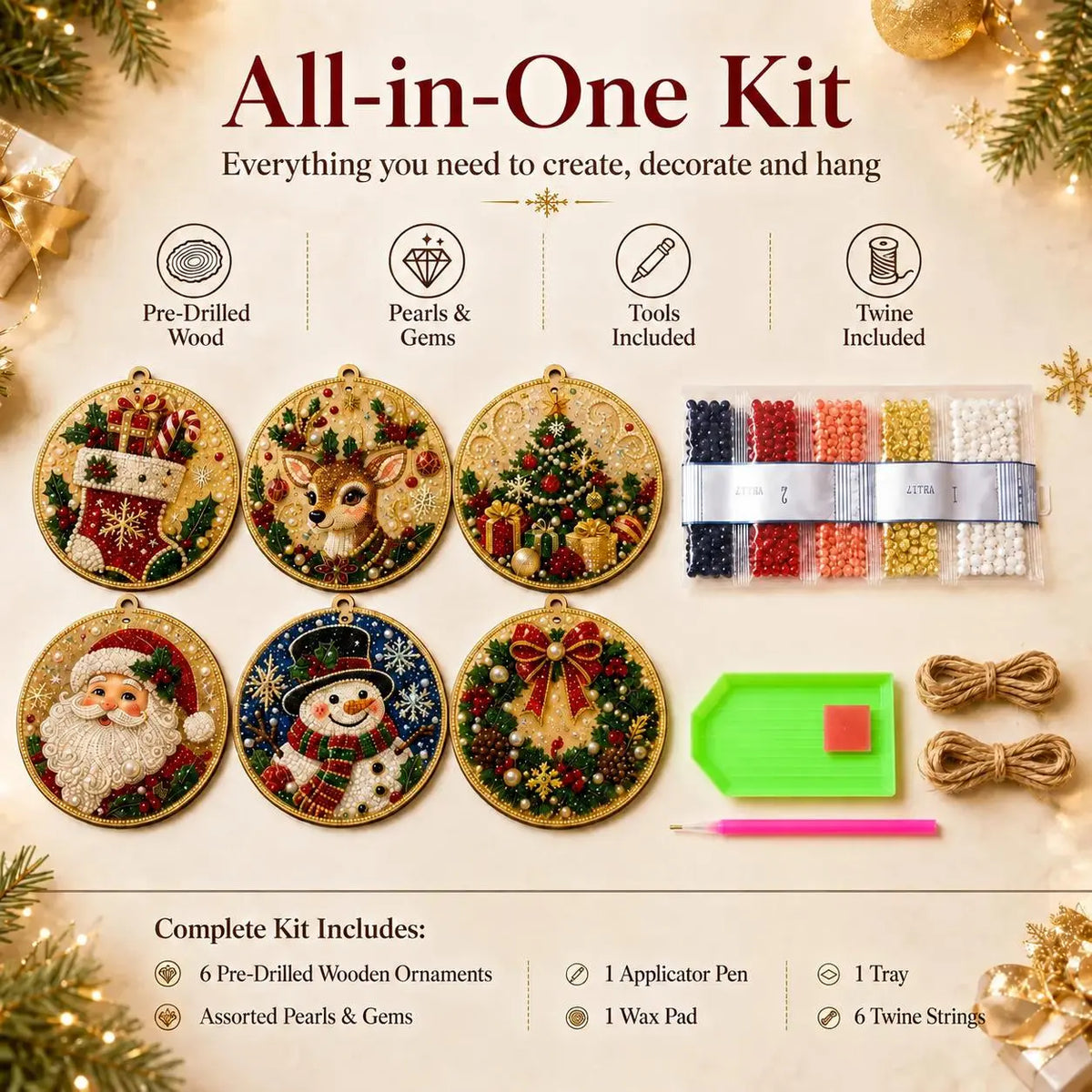 🎄✨6Pcs/12Pcs Christmas DIY Diamond Painting Ornaments Kit, Xmas Tree Hanging Pendant🎄