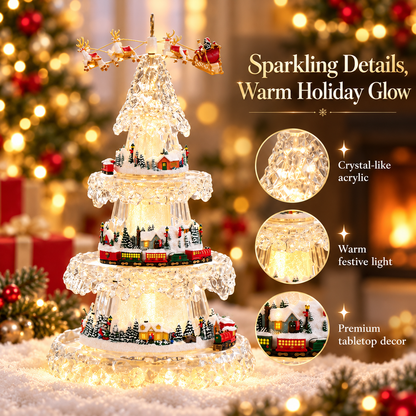 🚂✨ A Festive Crystal Village with Moving Train and Musical Glow🎄