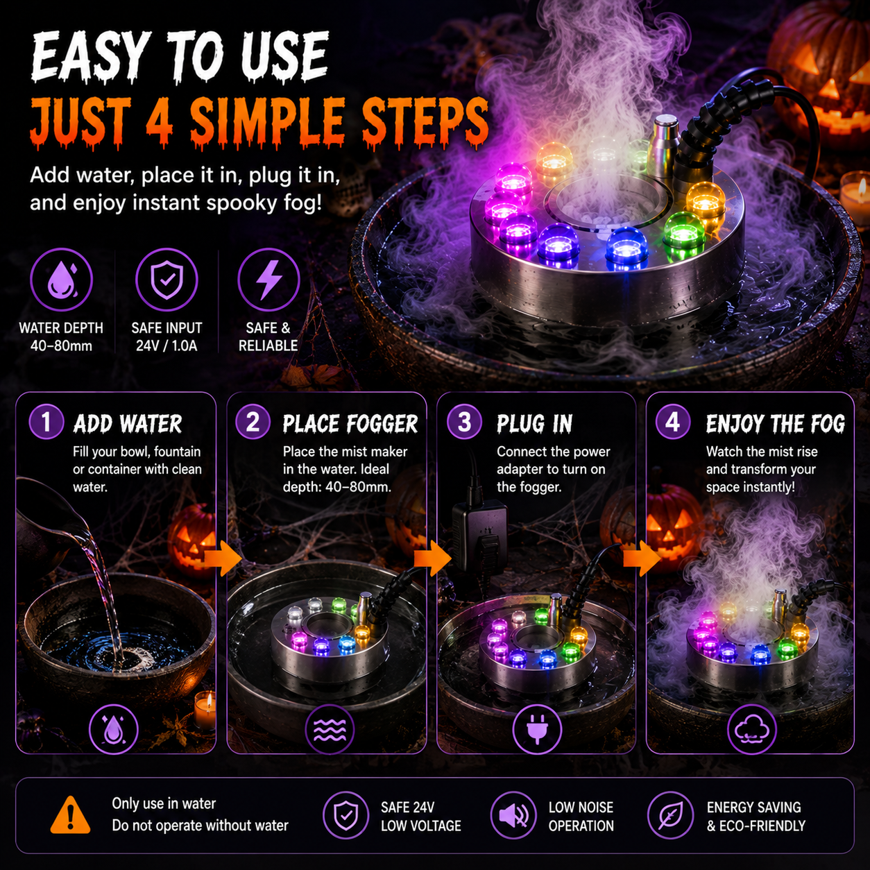 🌫️ Ultrasonic Mist Maker Fogger-🎃Turn Water Into Spooky Glowing Fog