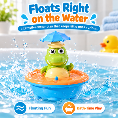 🐊 Floating Crocodile Bath Sprinkler Toy | 4 Spray Tops & Light-Up Water Play