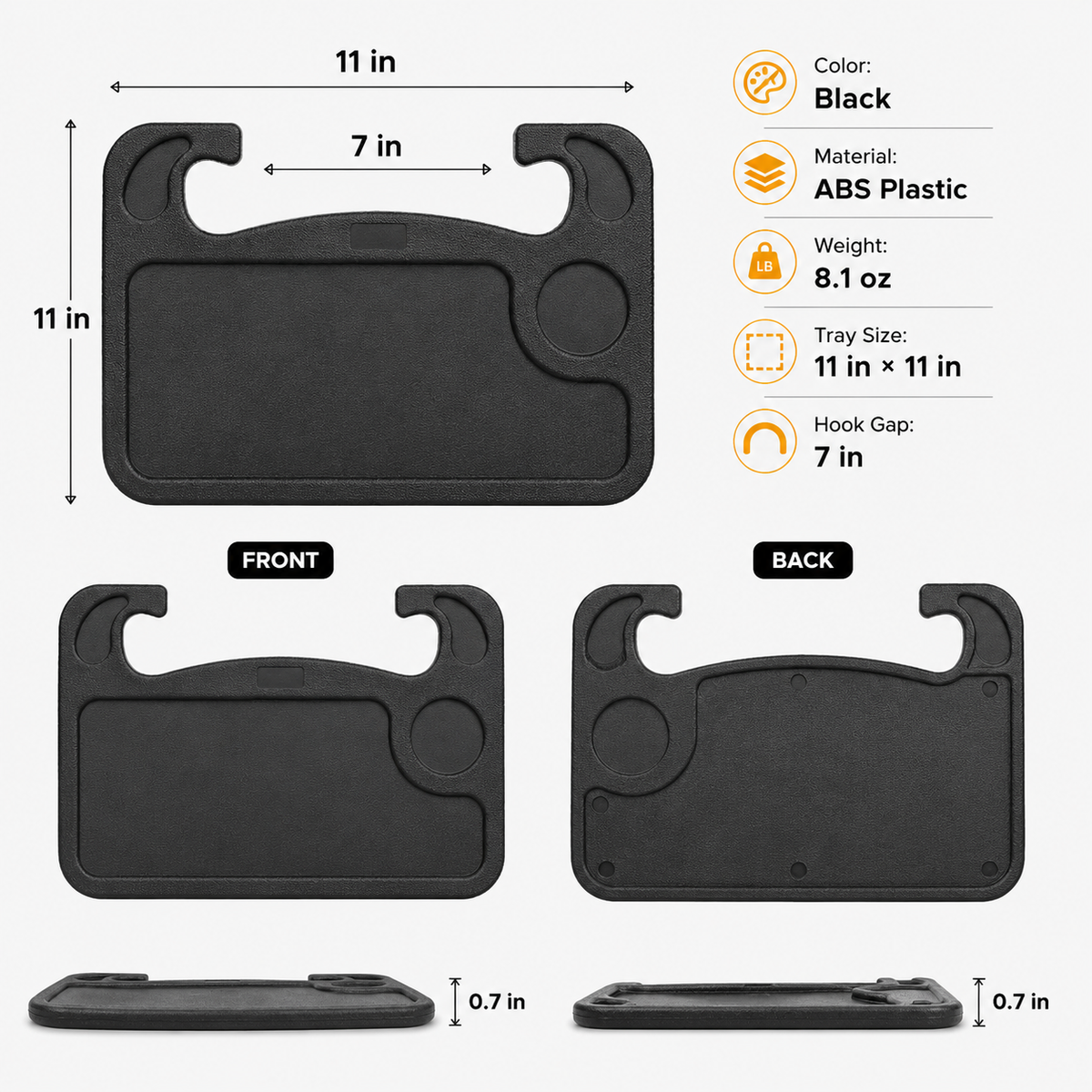 💥2-in-1 Car Steering Wheel Desk - Black ABS Plastic Food & Laptop Tray