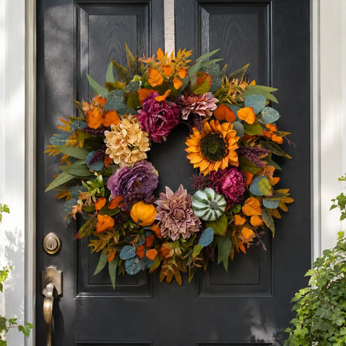 24'' Round Rustic Fall Thanksgiving Wreath for the Front Door