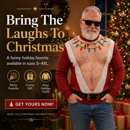 🎅Funny Santa Printed Sweater | Bare-Chest Illusion Christmas Top