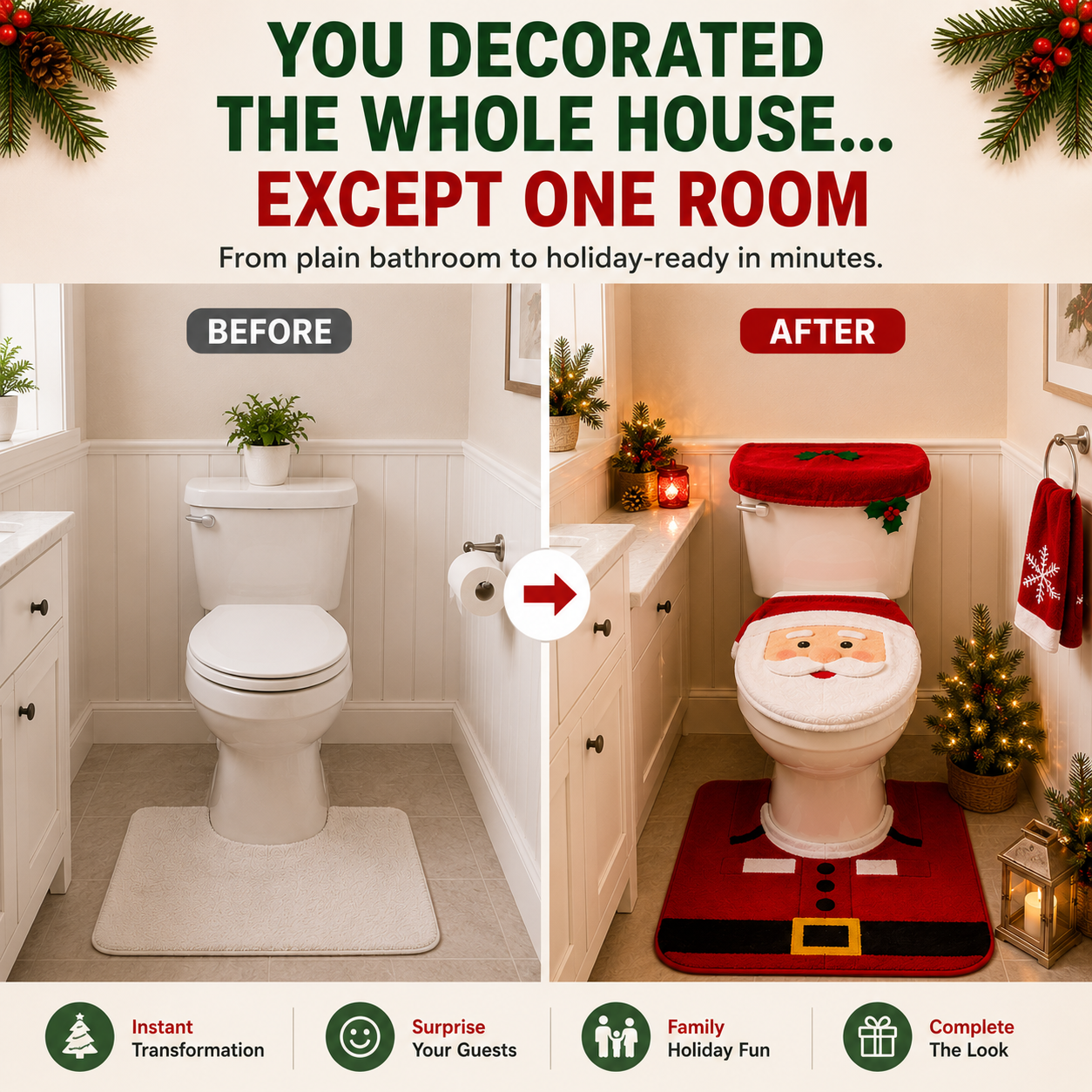🎅Christmas Toilet Decor Set | 3-Piece Bathroom Holiday Makeover