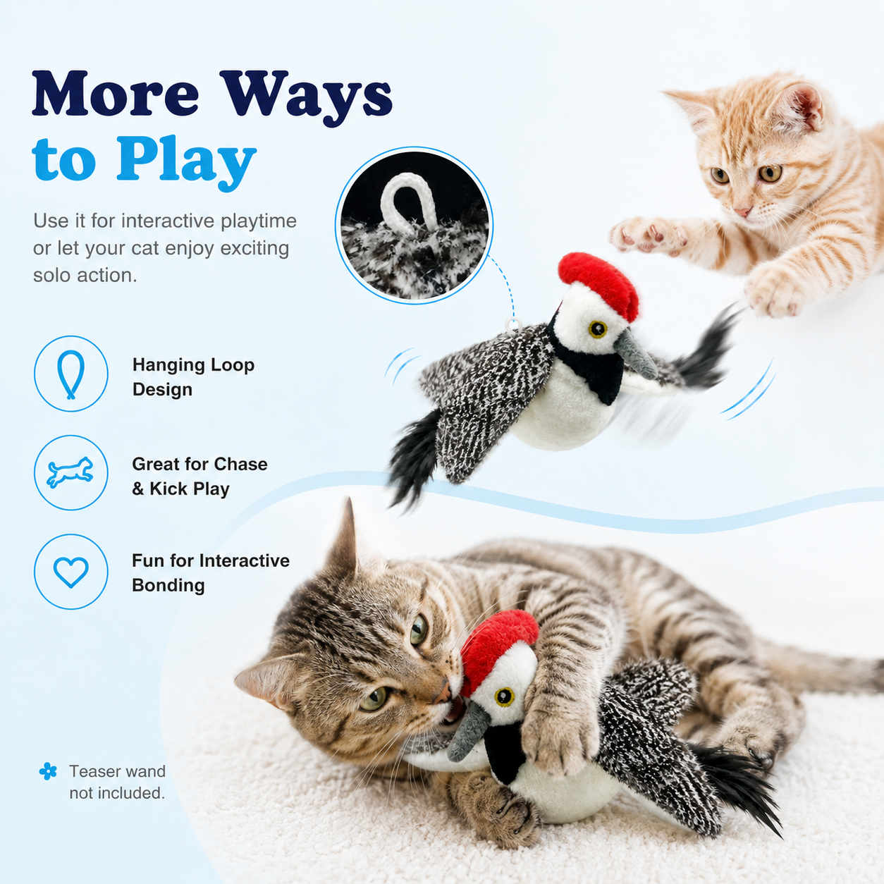 Interactive Flapping Woodpecker Cat Toy - Motion Activated, Chirping & USB Rechargeable