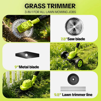 2026 Hot Sale 21V Cordless 3-in-1 Grass Trimmer, Edger & Mini Mower