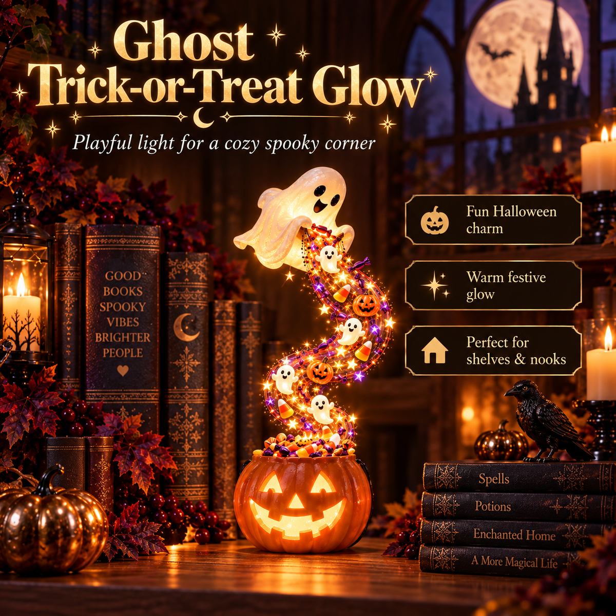 Ghost Trick or Treat glowing Halloween cascade shelf light