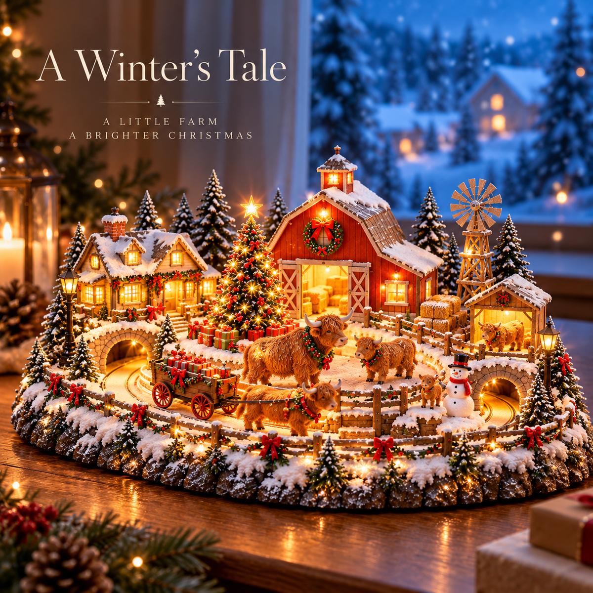 🐮 Animated Highland Cow Christmas Village | Lighted Farmhouse Holiday Décor