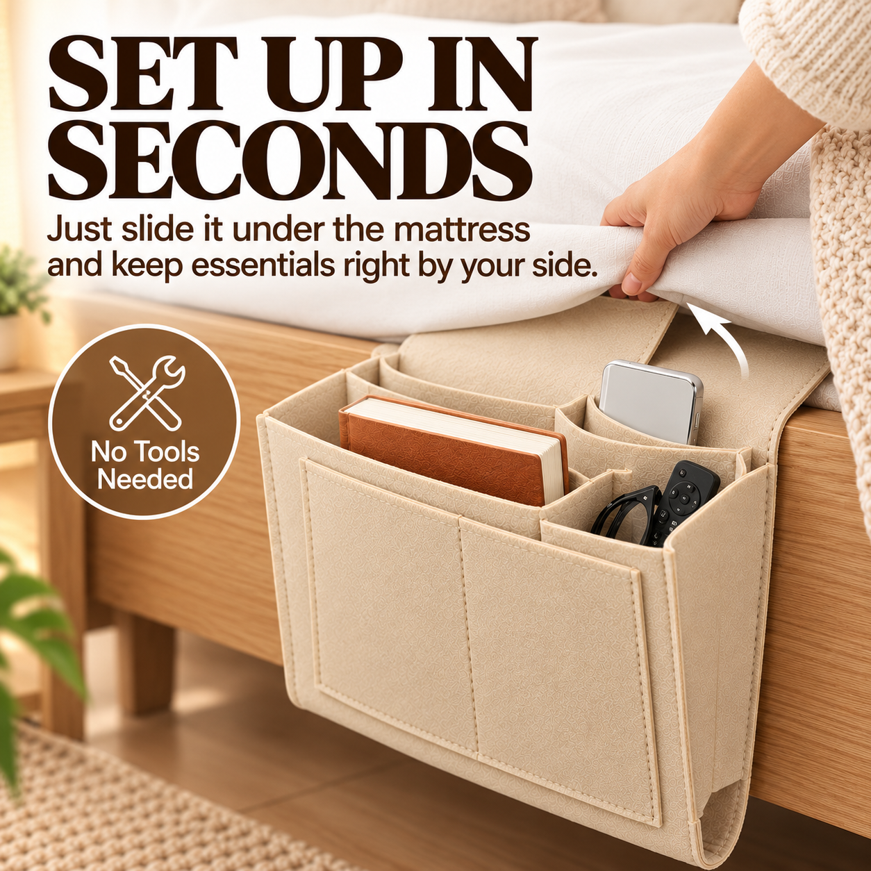 🔥 50% OFF Bedside Hanging Organizer – Keep Essentials Within Reach