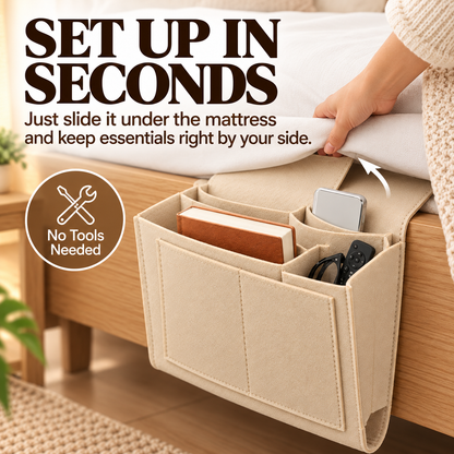 🛏️ Bedside Hanging Organizer — Multi-Pocket Storage for Bed & Sofa