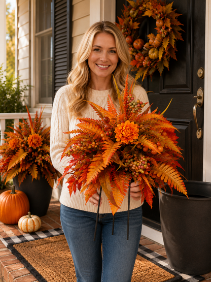 🍂 Autumn Harvest Floral Garden Stake – Artificial Fall Porch & Planter Arrangement