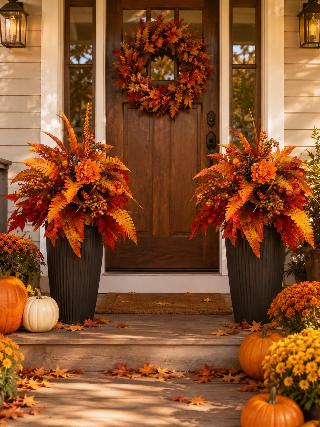 🍂 Autumn Harvest Floral Garden Stake – Artificial Fall Porch & Planter Arrangement