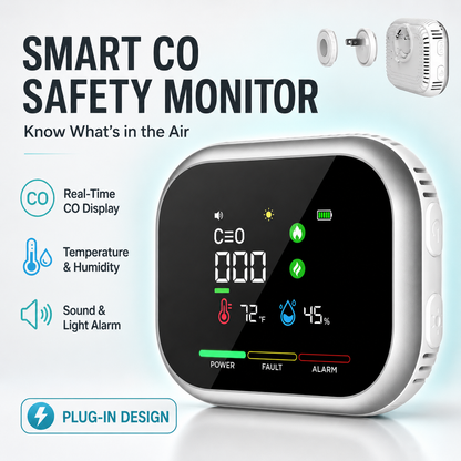 🛡️ Multi-Function Home Air Monitor – LCD Display, Audible Alerts & Battery Backup