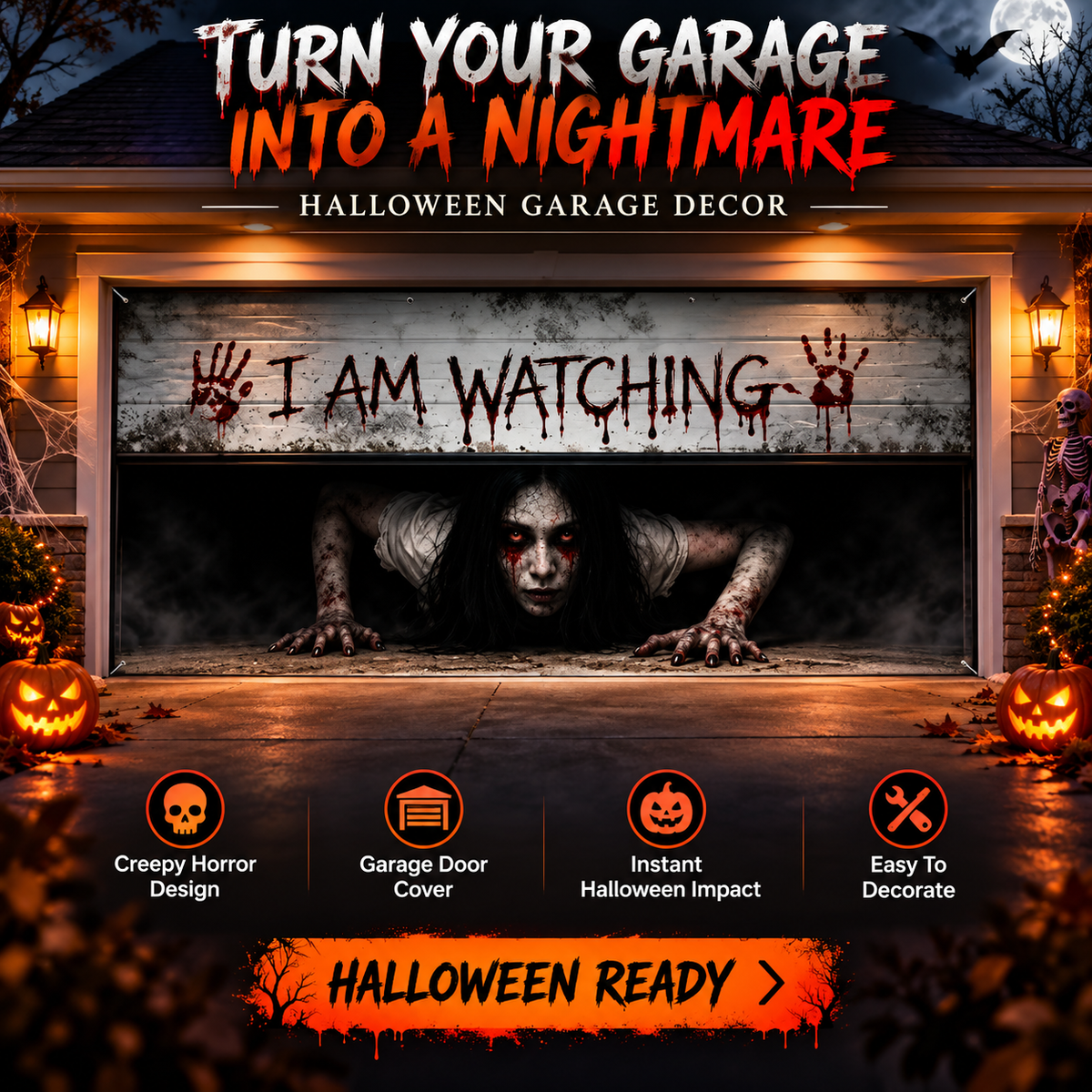 🎃It’s Watching You… 👁️ Giant Creepy Clown Halloween Garage Door Cover