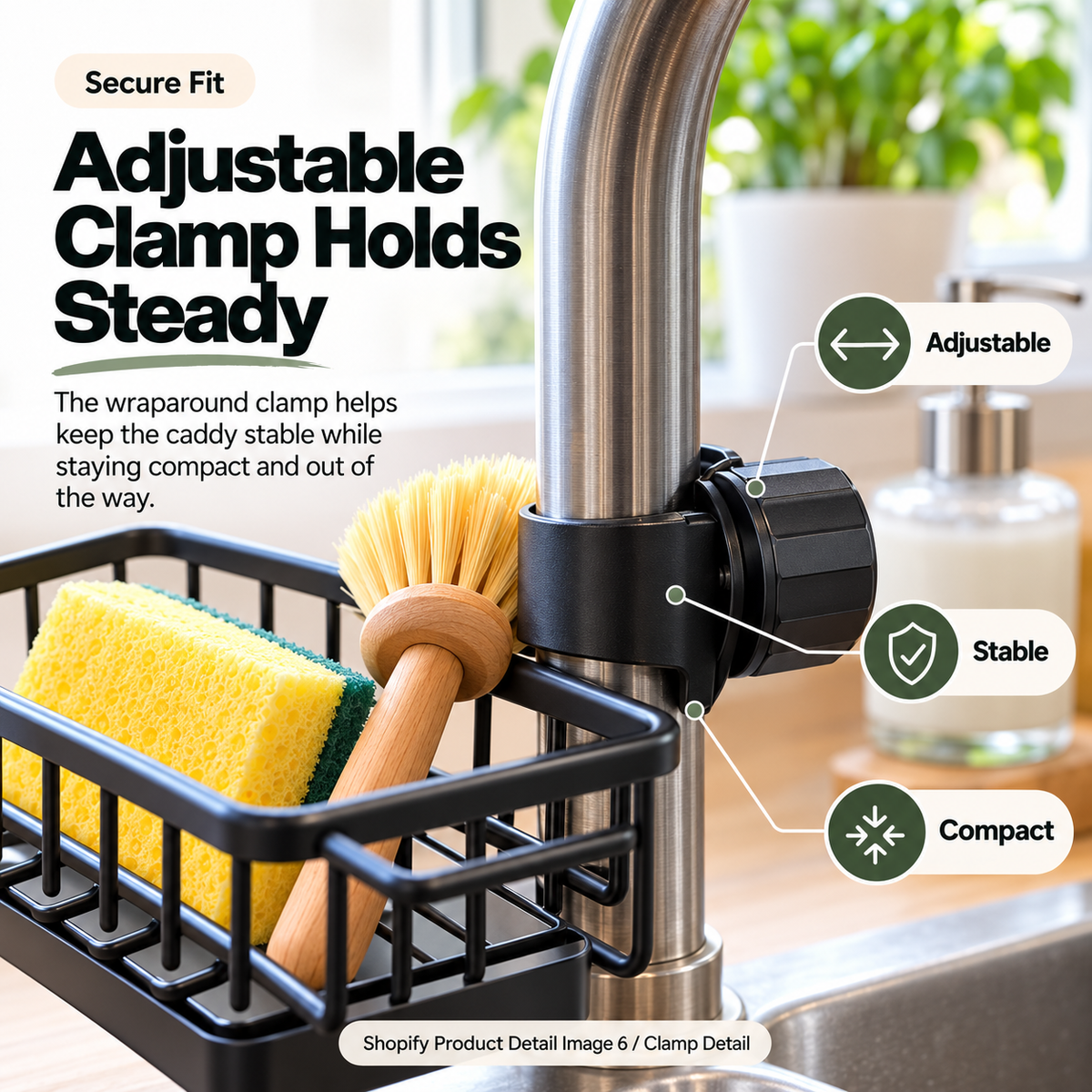 🧽✨Faucet-Mounted Kitchen Sink Organizer – Adjustable No-Drill Sponge & Brush Holder with Removable Drip Tray, Space-Saving Storage Caddy
