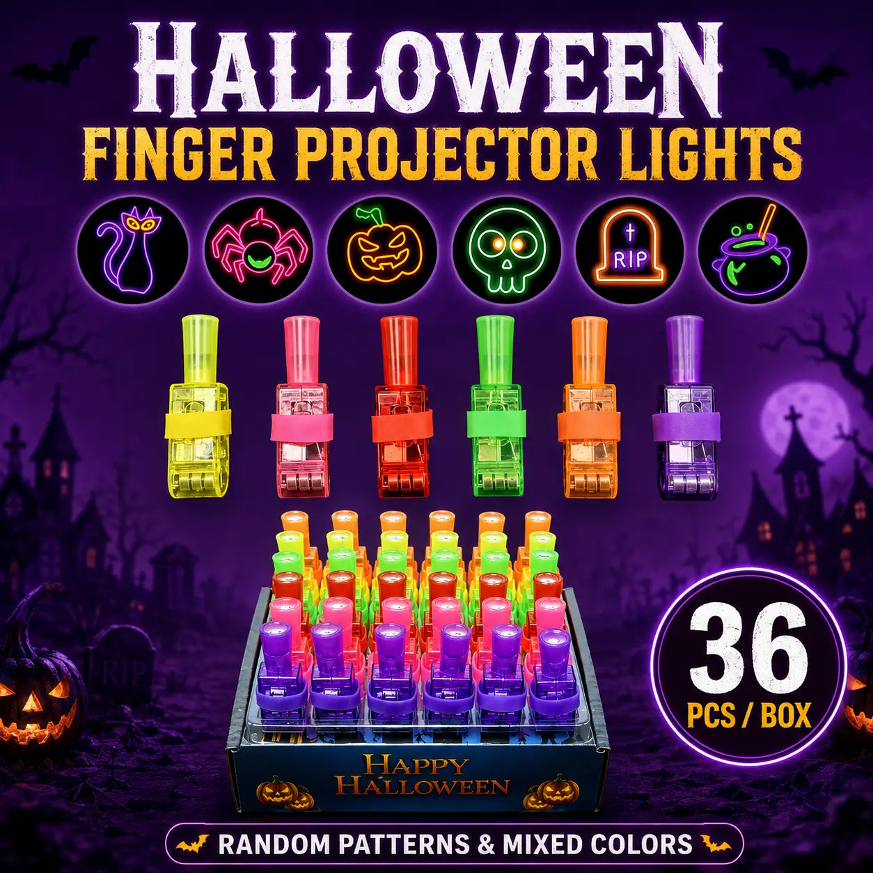 🎃 Halloween LED Projector Rings | Spooky Light-Up Party Favors for Kids