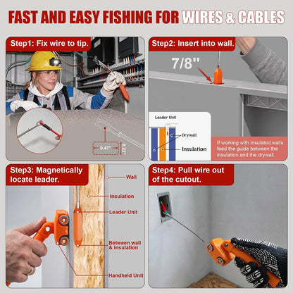 🧲 Magnetic Wire Puller Kit, Dual Purpose Cable Fishing Tool & Stud Finder