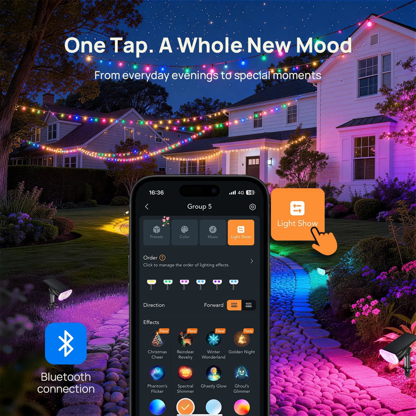 Linkind Smart Solar Spotlight RGBTW Color Changing Cool Warm White Landscape Lighting APP Control Outdoor IP67  Waterproof