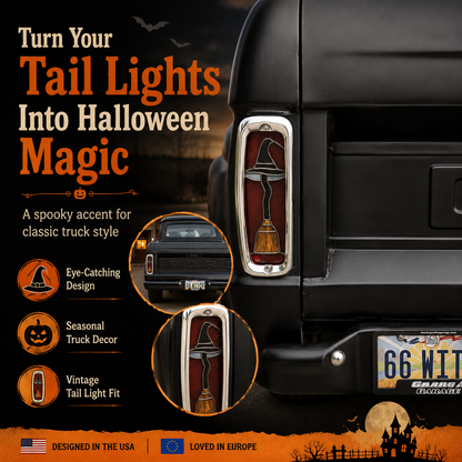 🎃 Halloween Witch Hat & Broom Tail Light Lens Accent for Classic Trucks（2 PCS）