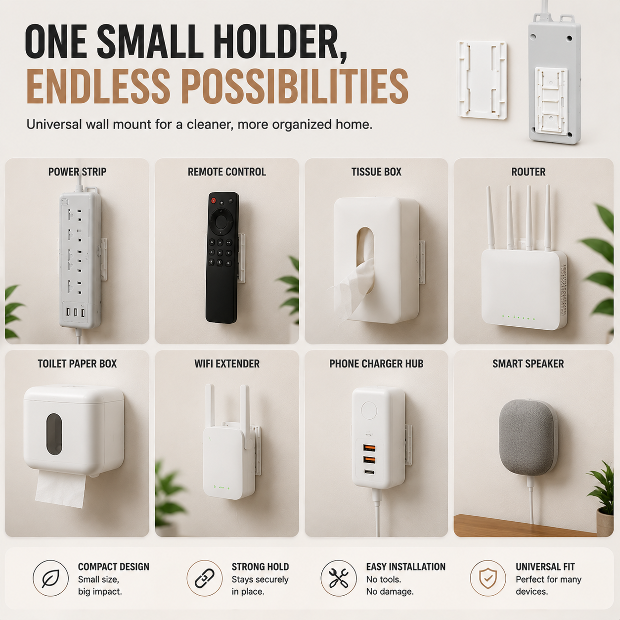 Wall Mounted Power Strip Holder – No Drill Cable Organizer for Clean & Clutter-Free Spaces