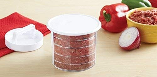 Hamburger Press Patty Maker - Non-Stick Burger Mold Shaper with Freezer Storage Container - 12-Piece Set with 8-Layer Plastic Discs for BBQ Grill.