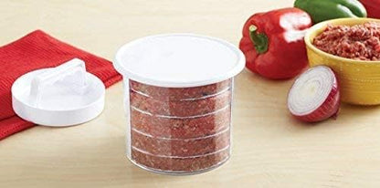 Hamburger Press Patty Maker - Non-Stick Burger Mold Shaper with Freezer Storage Container - 12-Piece Set with 8-Layer Plastic Discs for BBQ Grill.