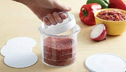 Hamburger Press Patty Maker - Non-Stick Burger Mold Shaper with Freezer Storage Container - 12-Piece Set with 8-Layer Plastic Discs for BBQ Grill.