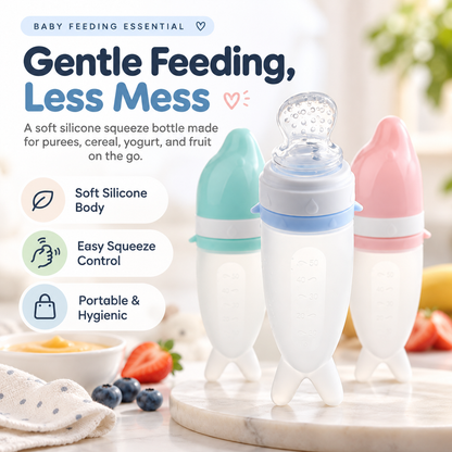 👶💕Soft Squeeze Baby Food Feeder – Refillable Puree Bottle with Protective Cap