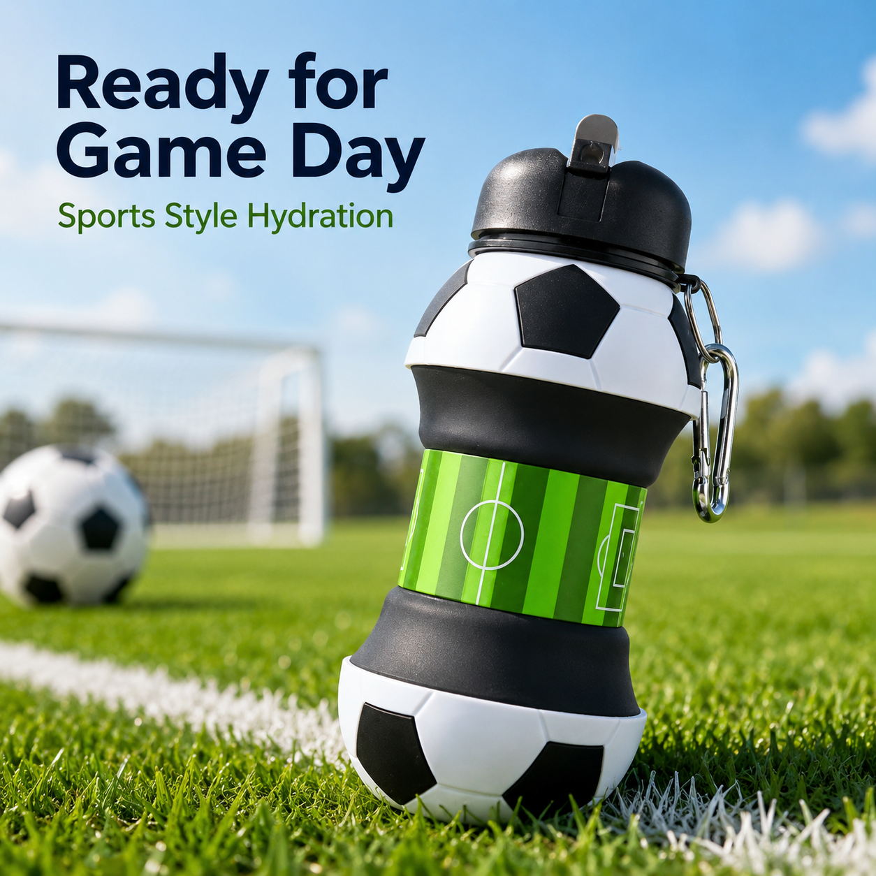 Soccer-themed Silicone Folding Water Bottle