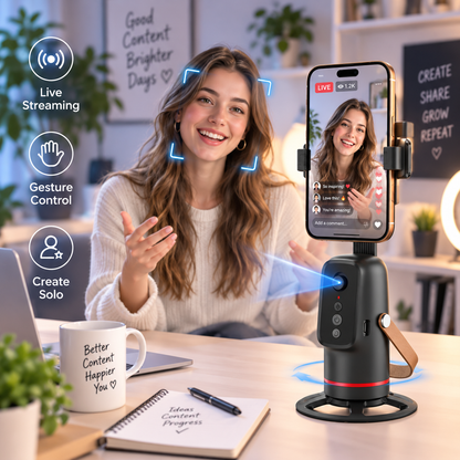 📱360° Auto Face Tracking Phone Holder – Gesture Control Hands-Free Vlogging Stand