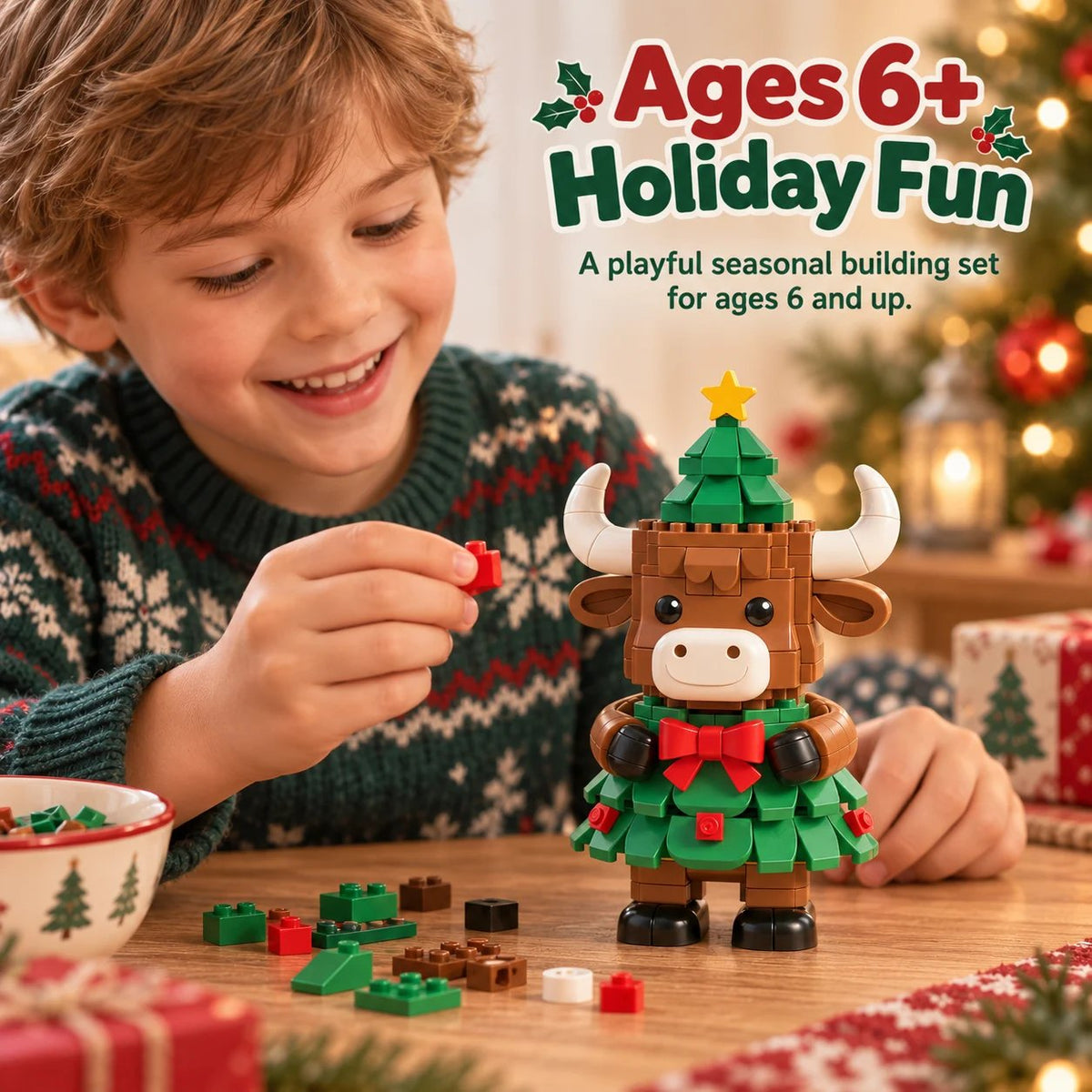 🐮 Christmas Tree Highland Cow Building Set – Cute DIY Holiday Decor & Gift
