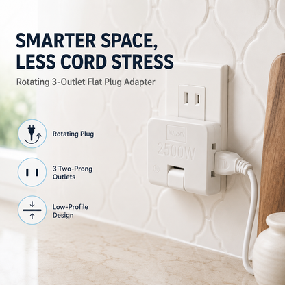 🔌 Rotating 3-Outlet Flat Plug Adapter – Save Space & Reduce Cord Bending