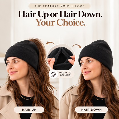 ❄️ Magnetic Ponytail Beanie – Keep Your Hair Up & Ears Cozy
