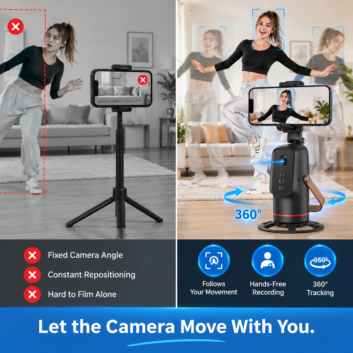 📱360° Auto Face Tracking Phone Holder – Gesture Control Hands-Free Vlogging Stand