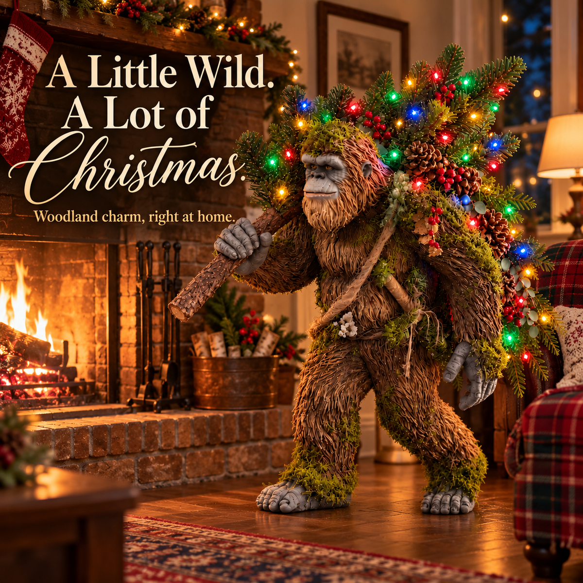 🌲 Light-Up Woodland Bigfoot Christmas Decor – Festive Sasquatch with Colorful Christmas Tree