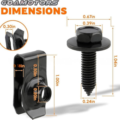 🔩 50-Piece Automotive Retainer Bolt & U-Nut Clip Kit – 1/4″ Hex Fasteners for Fender & Bumper Repairs