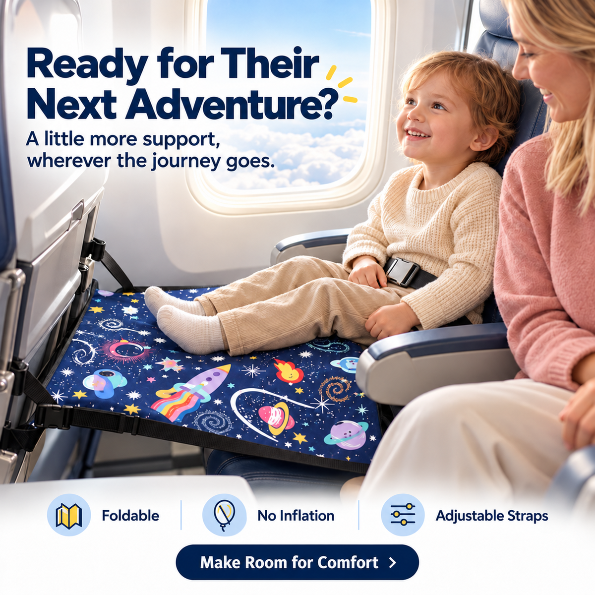 ✈️ Kids’ Airplane Seat Extender – Foldable Travel Leg Rest, No Inflation Needed 🚀